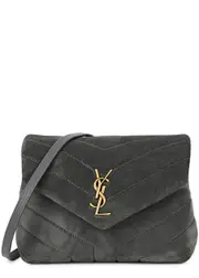 Saint Laurent Loulou Toy Quilted Suede Cross-body Bag, Cross-body bag - Grey One Size
