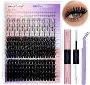 Lash Clusters Multi-type Mixed DIY Eyelash Extension Kit Individual Lashes with 7D Spike Fans Bottom Lashes 3D Effect 60D+80D Clusters Lash Bond and Seal Suitable for Beginners Use at Home (12-18 MM)