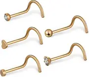 [TOVINANNA] 5Pcs Nose Studs Corkscrew Screw Nose Rings Nose Piercing Jewelry Comfortable Secure Fit Designs for Women Men