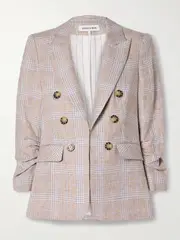 [Veronica Beard] Veronica Beard - Beacon Dickey Gathered Checked Linen Blazer - Multi - US2 US 2 Multi