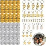 7 Styles Hair Jewelry Beads,80PCS Dreadlocks Beads Metal Cuffs Hair Braid Rings Pendants Braiding Clips Decorations Braids Accessories