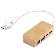 Versatile Desktop Bamboo-Made 1 to 4 Type C OTG to USB C 2.0 Expansion Adapter