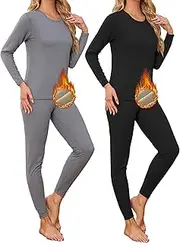 [TELALEO] 2 Sets Women's Thermal Underwear Long Johns Double-Sided Fleece Lined Base Layer Top & Bottom Pajama for Cold Weather