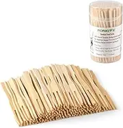 TONGYE Bamboo Forks 3.5 Inch, Mini Food Picks Party, Banquet, Buffet, Catering Daily Life. Two Prongs - Blunt End Toothpicks Appetizer, Cocktail, Fruit, Pastry, Dessert. (110 PCS)