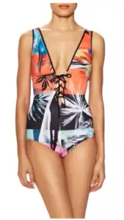NWT $275 Sz XS Clover Canyon Surreal Bloom Lace-Up One Piece