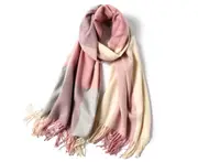 Ladies'Classic Checked Scarf With Thicker Fringed Shawl - 15