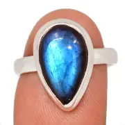 Natural Labradorite - Madagascar 925 Sterling Silver Ring Jewelry s.8 CR68639
