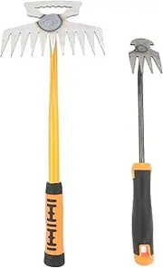 2 Pieces Garden Weeding Rake, Small Garden Rake Stainless Steel 4 Teeth 11 Teeth Rubber Handle, Backyard Loosening Farm Planting Weeding Ergonomic for Gardening Weeding Planting