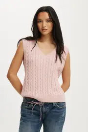 [Cotton On Women] Cotton On Women - Cotton V-Neck Knit Vest - Bohemian blush 2XS BOHEMIAN BLUSH