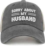 [BEIXBE] Sorry About My Husband Hat Trucker Hat Women Vintage Mesh Baseball Cap for Summer
