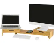 Bamboo 2-Drawer Monitor Stand - Desk Organizer for 2 Screens