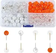 VAPKER Round Head Map Tacks 9.5mm 160Pcs Clear Push Pins Rose Gold Pins Orange Map Thumb Tacks,Pearl White Pins for Pictures,Bulletin Boards, Fabric Marking, Wall Maps