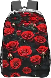 [DRTGEDS] Many Red Rose Clear Backpack,High Capacity Clear Bag For Travel,Work,Festival, Concerts Women Men Unisex