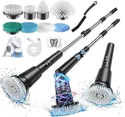 2025 Electric Cleaning Brush, Updated Electric Spin Scrubber Cordless 8 Replaceable Drill Brush Heads, Shower Cleaning Brush with Adjustable Handle for Bathtub Tile Floor (Black)