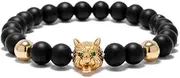 [IBOWZ] Crystal Bracelet Bead Bracelets Crystal Bracelet, 7 Chakra Natural Frosted Stone Beads Bangle Golden Wolf Animal Yoga Jewelry Elastic Energy Bracelets Unlimited Charm Diffuser Women Men Gift