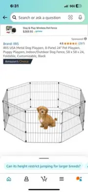 24" Dog Playpen Crate 8 Panel Fence Pet Play Pen Exercise Puppy Kennel Cage Yard