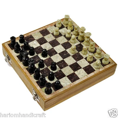 8" New Travelling Handmade Folding Wooden Chess Set Marble Pieces Decor Art Gift