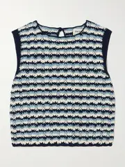 [ESCVDO] ESCVDO - Naplo Crocheted Cotton Top - Navy - large large Blue