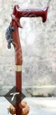 Hand craved turtle handle wooden walking cane turtle walking stick best GF