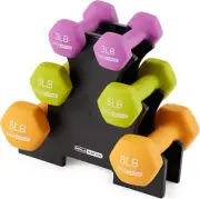 2, 3, 5, 8, and 10 Pound Neoprene Dumbbell Free Hand Weight Set with Rack, Ideal