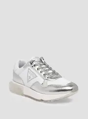 GUESS Women's Silver Melany Logo Low Top Sneakers Size: 9, Synthetic