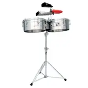 LP LATIN PERCUSSION 14" & 15" TITO PUENTE STEEL TIMBALES DRUMS w/ STAND LP257-S