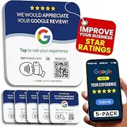 Tap Google Review Plate (5-Pack) by TapFive - Tap for Instant Reviews - All Phones Compatible - Reusable Smart Tap NFC & QR - 4"x 4" - DigiFeel & Zappy Fast - Mount Anywhere 3M Adhesive (5 Plates)