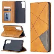 For Samsung Galaxy S21 Case Rhombus Texture Folio Magnetic PU Leather Wallet Cover, Kickstand, Yellow