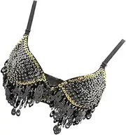 [Generic] Womens Belly Dance Tribal Sequined Bra Top Fringe Dancewear - Black, 36/80