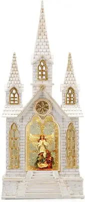 16Inch Snow Globe Nativity Church Lighted Christmas Snow Globe Lantern with 6H T