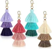 [Junkin] 4 Pieces Pom Pom Tassel Keychain Colorful Backpack Keychain Women Cute Bag Charms Bohemian Purse Tassels Bag Charm Handbag Purse Pendant Key Chain, Multicolor