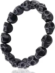 [JewelrieShop] Tibetan Prayer Bead Mala Bracelet Colorful Howlite Synthetic Turquoise Skeleton Skull Stretchy Bracelet for Men Women