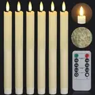 Real Wax Flameless Ivory Taper Candles Flickering with Remote Timer, 9.6" Bat...