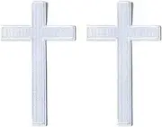2 pcs White Cross Patch - Christian Jesus Cross Biker Fully Embroidered Iron On/Sew On Patch Applique
