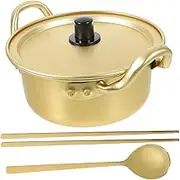 Gatuida 1 Set Korean Ramen Pot Non Stick Aluminum Cooking Pot with Chopsticks Spoon for Home Hotel and Restaurant Use Easy to Clean and Design