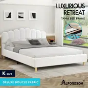 ALFORDSON Bed Frame King Size Upholstered Platform Base White Boucle TANIA
