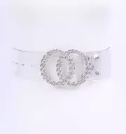 BNWT Crystal Double Ring Buckle Cleared Transparent Fashion Belt - Silver