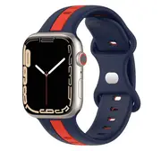 For Apple Watch Series 8 /7 /SE /6 /5 /4 /3 /2 /1 Ultra Duel Colour Silicon Wrist Band Wristband Loop Strap 38mm 40mm 41mm - Navy Blue+Red