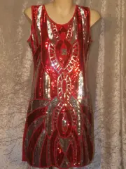 Red & Silver Sequin Dress in Art Deco Pattern