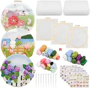 Syhnkzj 3Pcs Needle Felting Kit for Beginners With Wool Bag, Foam Pad, Frame, Felt Cloth - DIY Wool Felt Starter Pack With Instructions for Home Decorations
