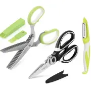 SASACIA 5-Blade Herb Scissors with Kitchen Shears & Peeler Combo - Durable St...
