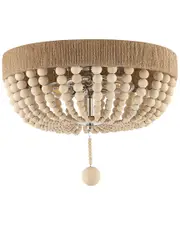 JONATHAN Y Justina Wood Bead 14in 2-Light LED Flush Mount