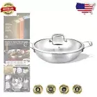 Elegant Stainless Steel 5 Quart Wok with Lid - Induction Compatible Cookware