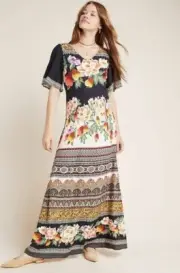 Anthropologie Farm Rio Esmeralda Floral Maxi Dress Print Mixed Black Red XS NWT