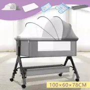 Grey Baby Cot Foldable Newborn Co-Sleeper Bed Baby Bassinet Bedside Sleep Cradle