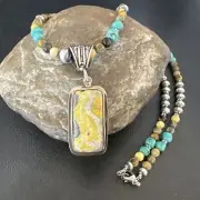 Mens BumbleBee Jasper Pendant Navajo Pearls Sterling Silver Necklace 16881