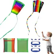TranRantic Pack of 2 Pocket Kites for Children, Rainbow Kite for Boys Girls with Long Tails, Portable Stunt Kite for Beginners, Simple Children's Kite for Beach Game, Outdoor Gift