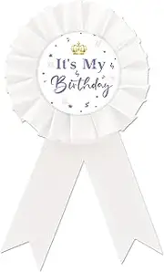 [ROSTYAKZ] White It's My Birthday Tinplate Badge Pin, Birthday Girl Button Pin, Happy Birthday Rosette Badge Pin for Girl, Brooch Buttons for 18th/21st/30th Birthday Party Celebration, tinplate, rosette