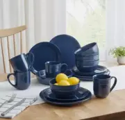 Stoneware Dinnerware Set Dinner & Salad Plates Coffee Mugs Serving Bowls 16Piece