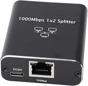 High Speed RJ45 Ethernet Splitter for Computer TV Game Console, 1000Mbps Gigabit RJ45 Splitter with USB Cable, Aluminum Alloy Ethernet for Home Office Online Cafe (1 to 2)